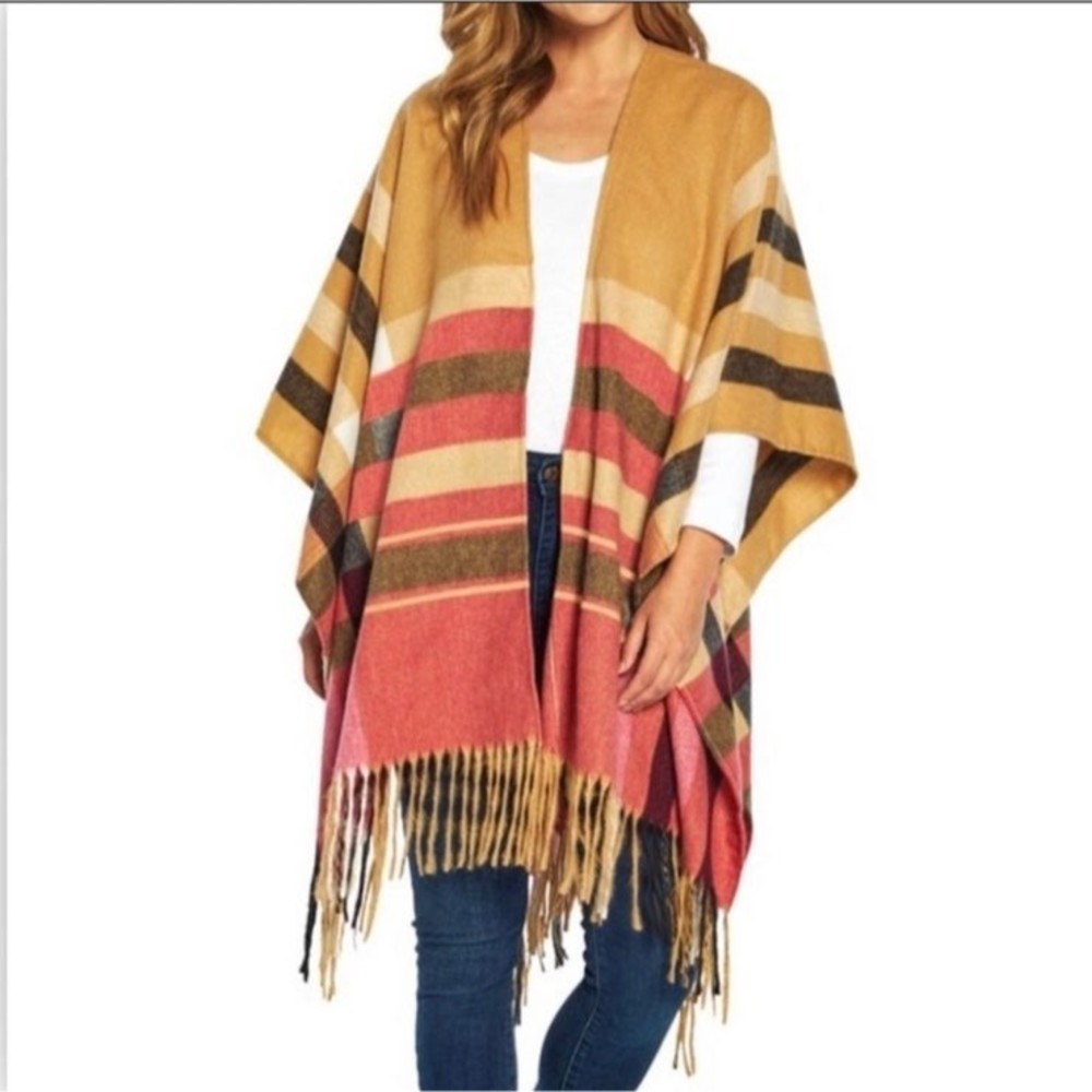 Woolrich Buffalo Plaid One Size Shawl Kimono Open Front Cardigan NWT